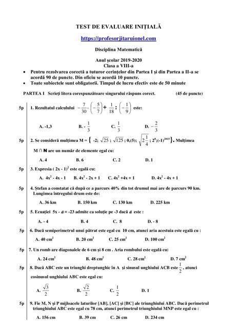 Teste De Evaluare Matematica Clasa 3 Semestrul 1