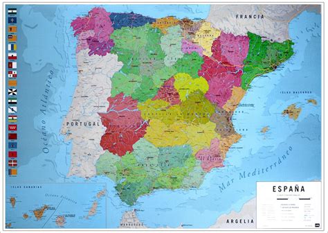 Close Up Mapa Físico Político De España Karte Von Spanien 915cm X