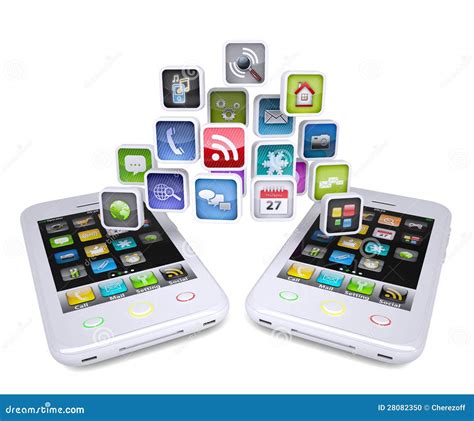 Two White Smartphone Share Applications Stock Illustration