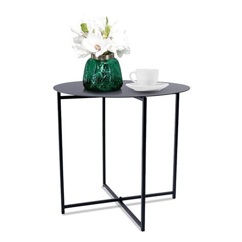 Donosura Black Round Side Table Folding Metal End Table Small Outdoor Side Tables For Patio