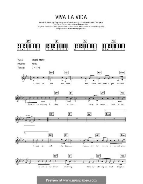 Piano Vocal Score Viva La Vida Coldplay By C Martin G Berryman