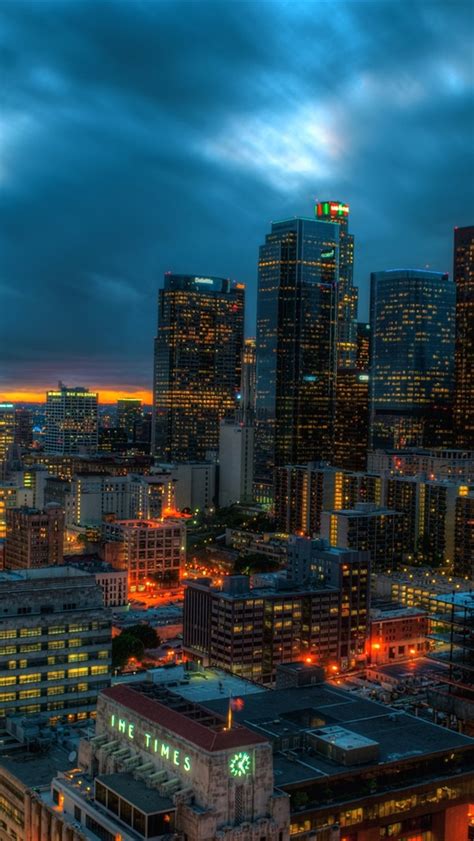 fondos de pantalla los Ángeles california ee uu rascacielos luces noche nubes puesta del