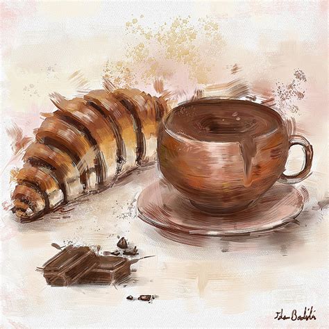 Painting Of Chocolate Delights Pastry And Hot Cocoa Digital Art By