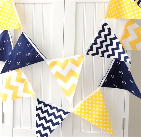 Nautical Banner Bunting Fabric Pennant Flags Navy Blue Etsy