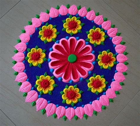 Colorful Flower Rangoli Design By Menaka Image