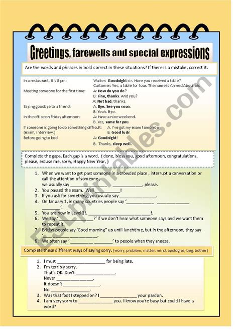 Greetings Farewells And Special Expressions Esl Worksheet By Rhonamaria