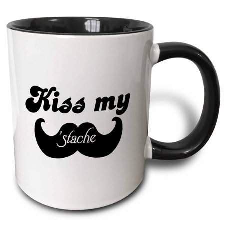 DRose Funny Kiss My Stache Mustache Humor Black And White Moustache Fun Wordplay Pun Joke