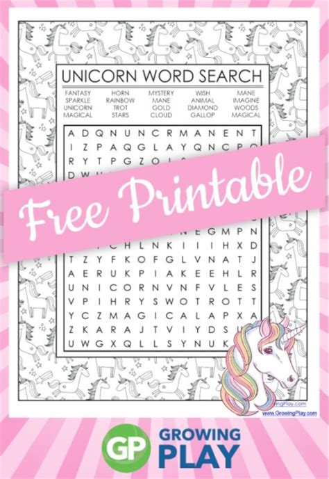 Pin The Unicorn Printable Printable Word Searches