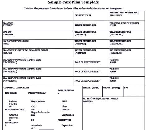 Patient Care Plan Template Room