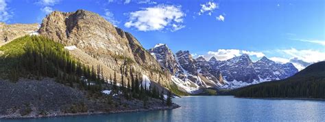 Blue Alberta Alpine Lake Scenic Mountain Peaks Calm Water Mirror