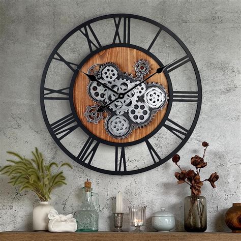 Lafocuse Horloge Murale Engrenages Mobiles Geante 57 Cm Noire