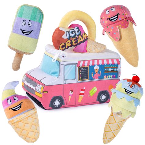 Plush Ice Cream Truck Toy Set Includes 4 Talking Soft Plush Ice