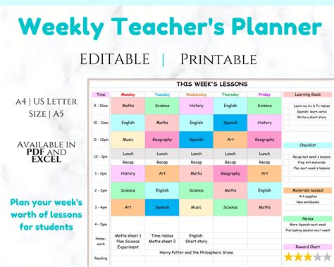 Teacher Planner Editable Weekly Lesson Planner Teaching Etsy