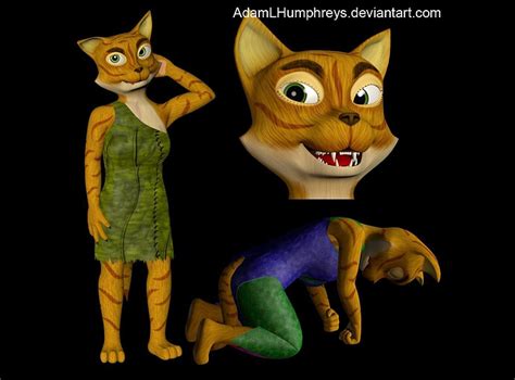 Anthro Female Cat Feline Rigged Cartoon T Pose Model 3d Model Rigged