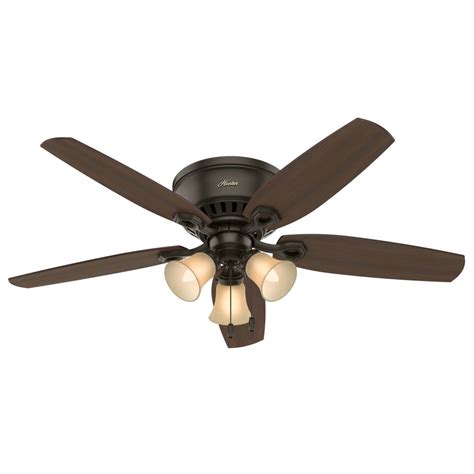 Adjust the brightness of light and speed of the brushed nickel ceiling fan with ease from anywhere in the room. Hunter 53327 Builder Low Profile 52 Inch 3 Light Ceiling ...