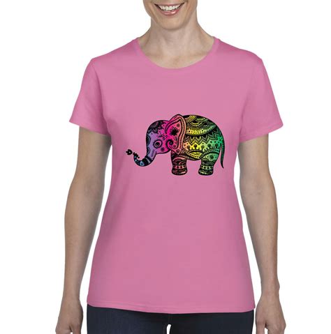 Iwpf Womens Colorful Happy Elephant Short Sleeve T Shirt Walmart