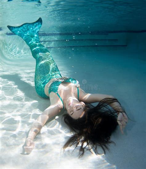 Model Underwater In A Pool Wearing A Mermaids Tail Stock Image Image