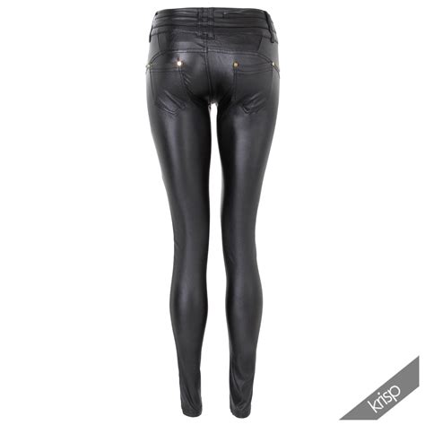 Womens Wet Look Pu Leather Stretch Skinny Sexy Jeans Trousers Pants Jeggings Ebay