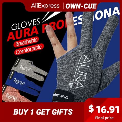 Aura Professional Pool Cue Snooker Cue Gloves Three Finger Mitts Non