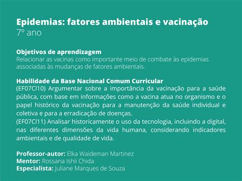 Plano De Aula Ano Ci Ncias Epidemias Fatores Ambientais E Hot