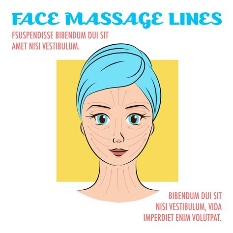 Vector Illustration Closeup Female Portrait With Face Massage Lines And Directions Cute And