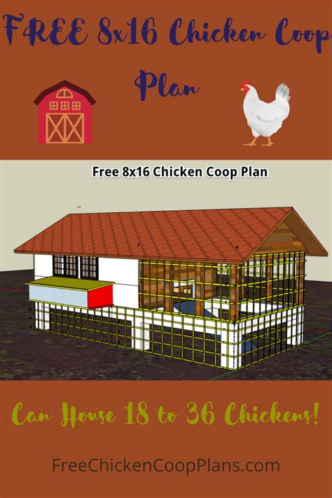 Free 8x16 Chicken Coop Plan For 18 To 36 Chickens In 2021 Coop Plans