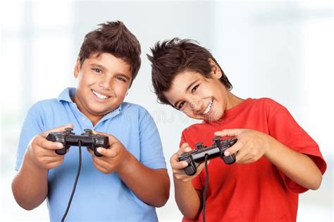 Happy Boys Playing Video Games Stock Image Image Of Leisure Contest