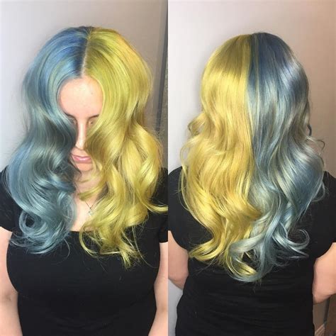 Yellow And Blu Hair Inspo Color Hair Color Blue Split Hair