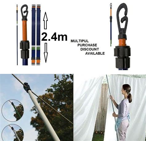 24m Telescopic Washing Line Extending Clothes Pole Support Heavy Duty
