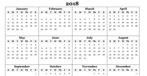 Free 2018 Yearly Calendar Pdf Word Excel Templates