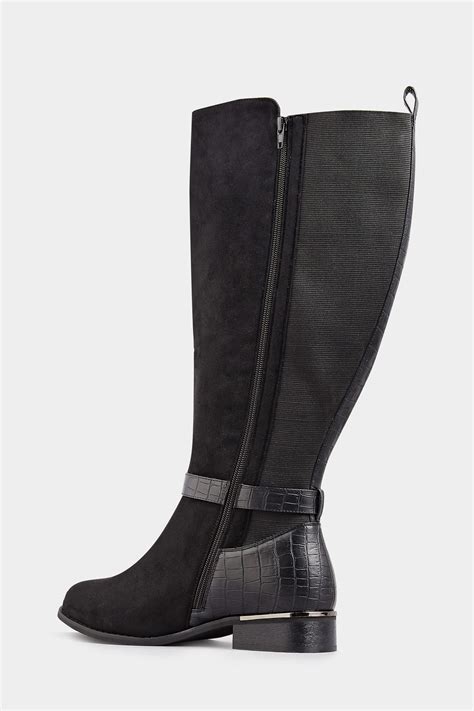 Black Stretch Vegan Suede Knee High Boots In Extra Wide Fit Yours Clothing