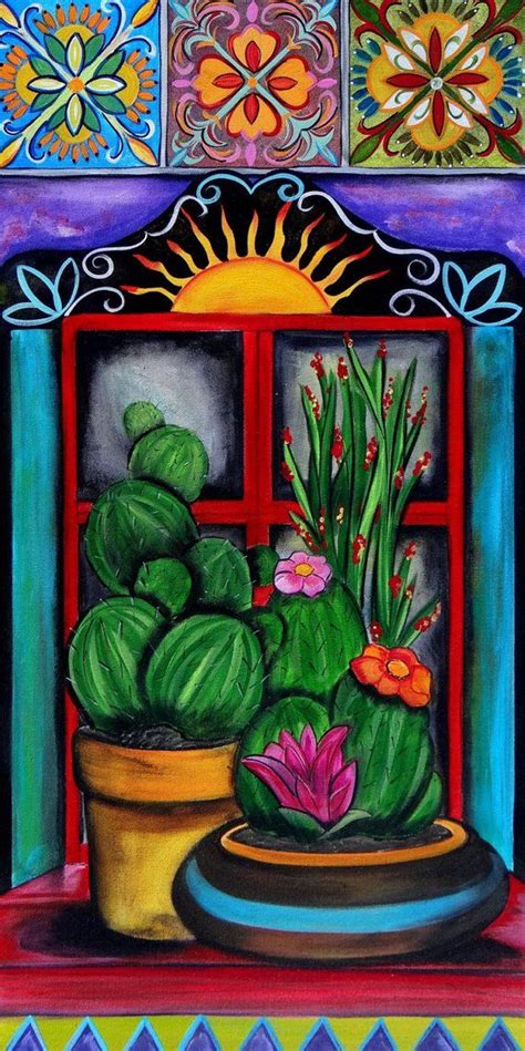 Gouache painting a lil potted cactus. Cactus Tiles | Mexican paintings, Mexican artwork, Cactus art