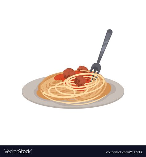 Pasta With Meatballs On A Plate Royalty Free Vector Image