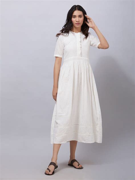 Buy White Hand Woven Khadi Dress Online At Theloom Dresses Party