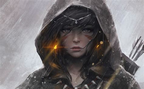 Anime bases, poses for drawing. original characters, GUWEIZ, Digital art, Anime girls, Fantasy art, Archer, Hoods, Bow and arrow ...