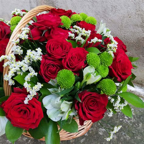 Basket With Roses And Alstromerias Cyprus Flower