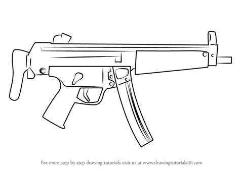 How To Draw Mp5a3 Machine Gun Other Weapons Step By Step