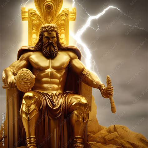 3d Graphic Illustration Of Golden Greek God Of Thunder Zeus King Of