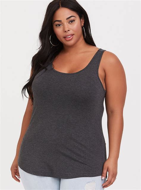 Super Soft Dark Grey Fitted Layering Tank In 2019 Plus Size Tank Tops