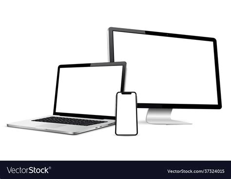 Laptop With Computer Screen And Cellphone Mockup Vector Image