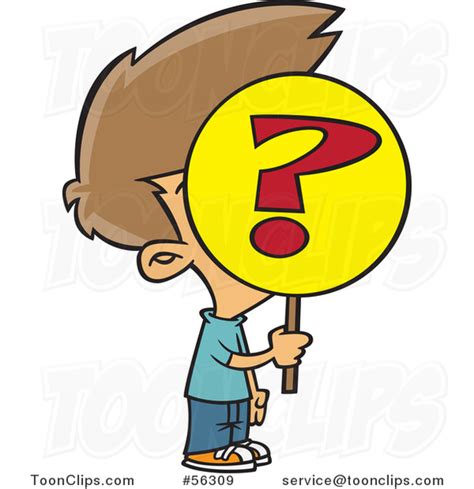Cartoon Anonymous Brunette White Boy Holding A Question