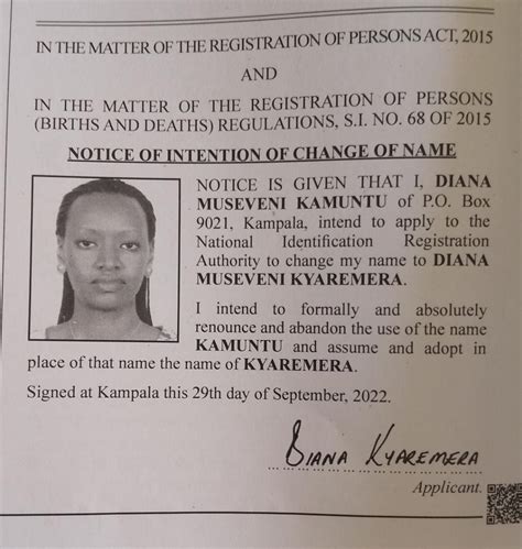 Musevenis Daughter Diana Applies To Drop Husbands Name