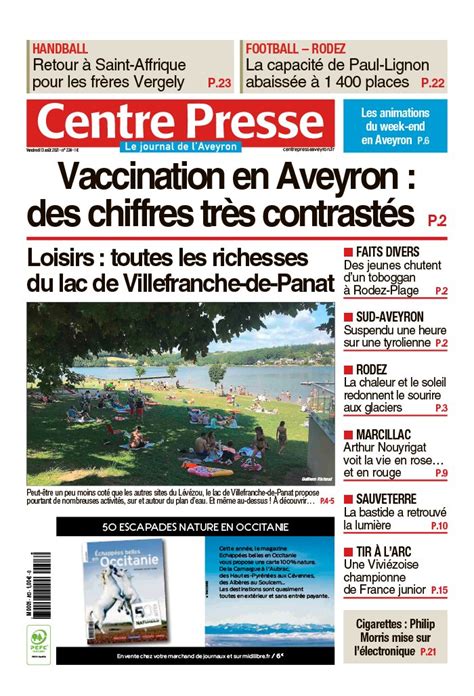 Centre Presse Aveyron N°20210813 Du 13 Août 2021 à Télécharger Sur Ipad