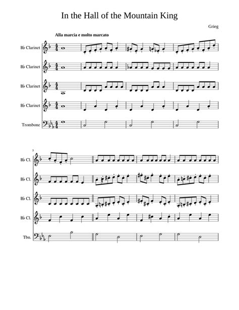 In The Hall Of The Mountain King Sheet Music For Trombone Clarinet In