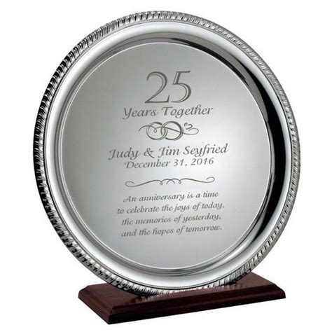Silver 25th Anniversary Personalized Plate On Wood Base 25 Wedding