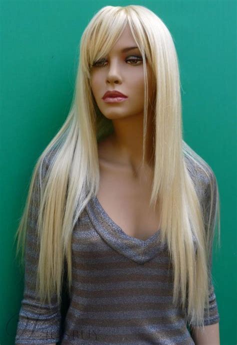 New Arrival Long Silky Straight Bleach Blonde Real Synthetic Hair 28