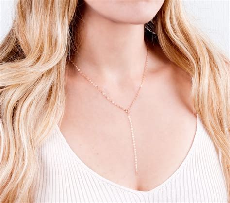 Rose Gold Lariat Necklace Rose Gold Y Necklace Dainty Etsy