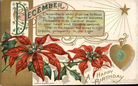 A Happy Birthday December Vintage Birthday Cards Poinsettia Flower