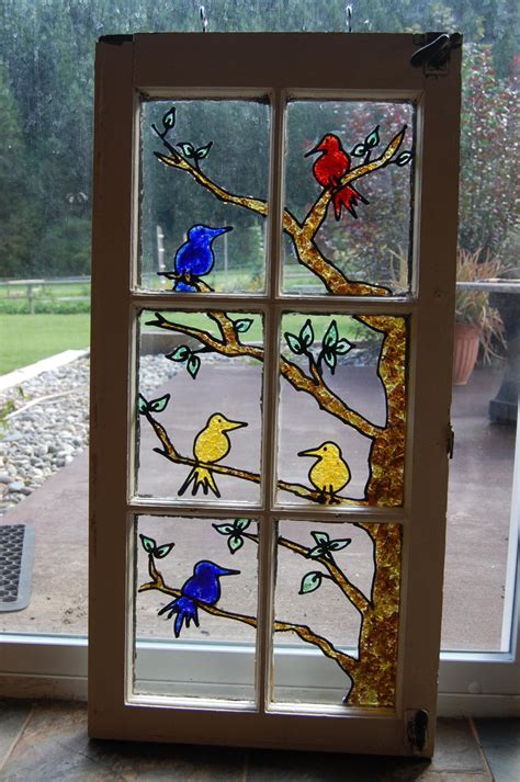 Buddies In A Tree Sold Etsy Painted Window Art Glass Window Art