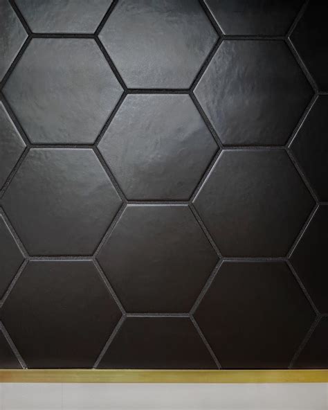 Diy Midcentury Modern Black Matte Hexagon Tile Black Grout Bathroom